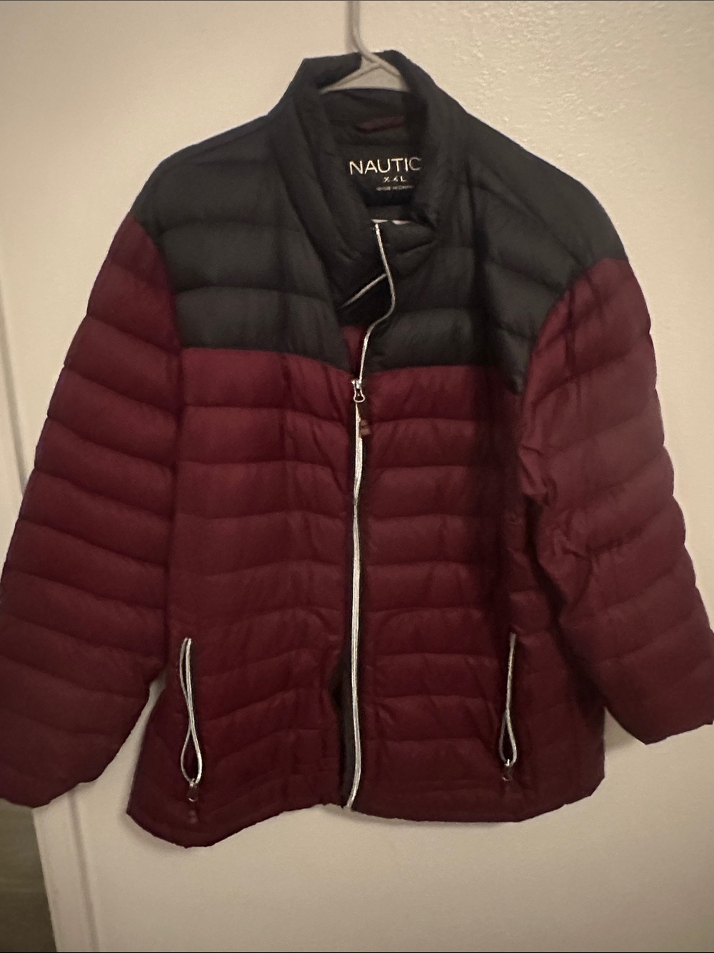 Nautica Women's Burgundy and Black Quilted Puffer Jacket
